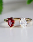 Toi et Moi Ring 14k Gold Two Stone Ring, Moissanite & Ruby Engagement Ring - Melt'm Jewelry