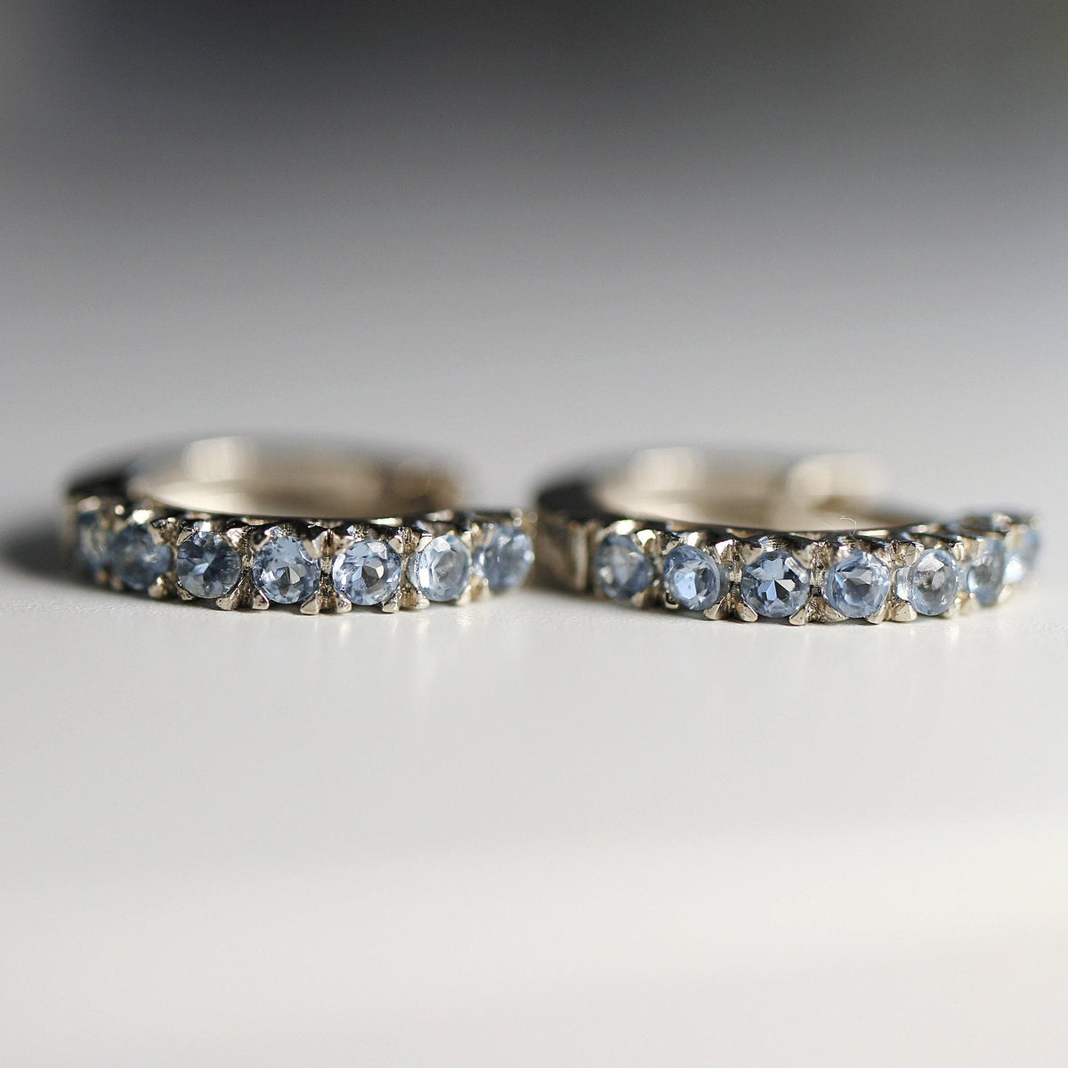 Aquamarine Huggie Hoop Earrings 14k Gold - Melt'm Jewelry