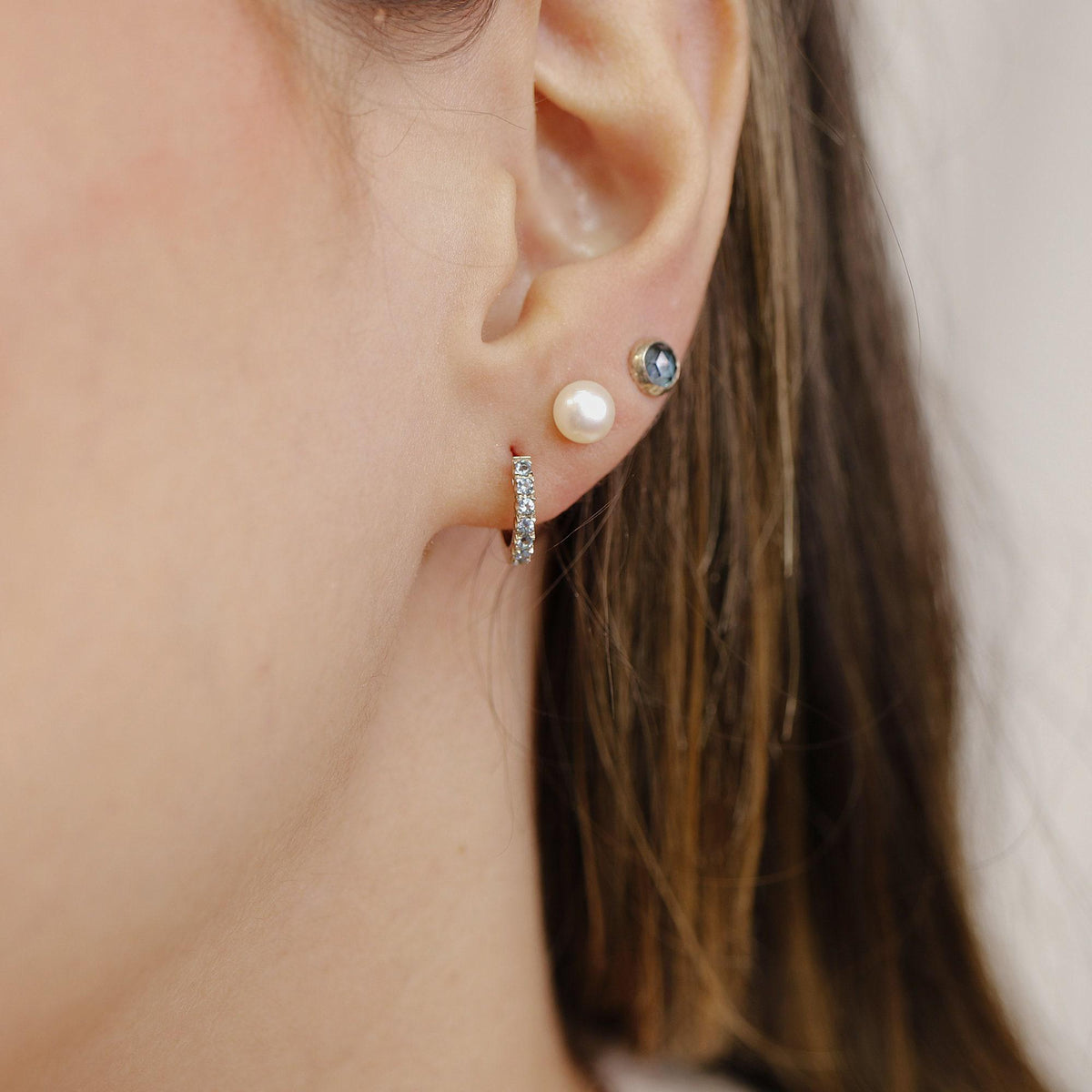 Aquamarine Huggie Hoop Earrings 14k Gold - Melt'm Jewelry