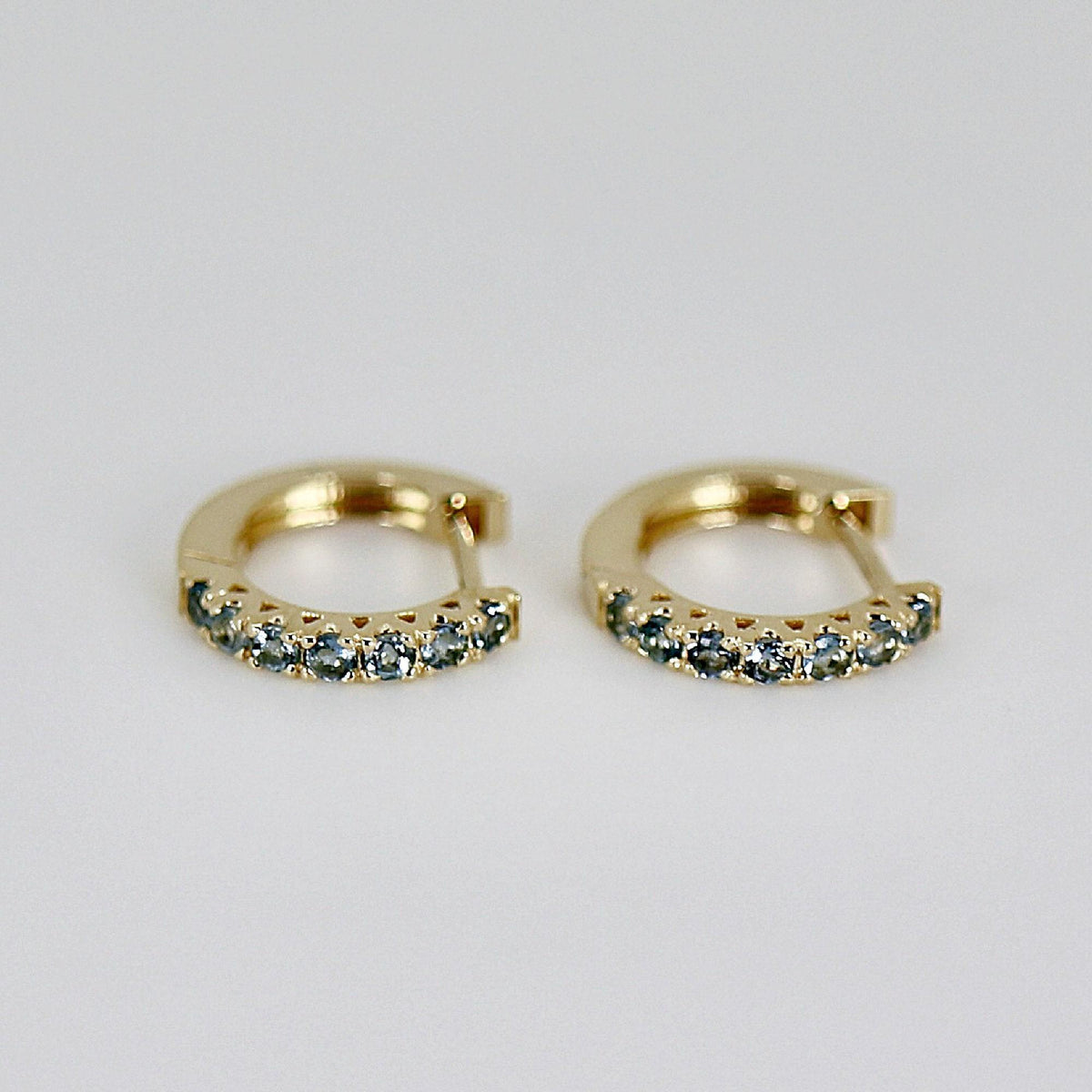 Aquamarine Huggie Hoop Earrings 14k Gold - Melt'm Jewelry