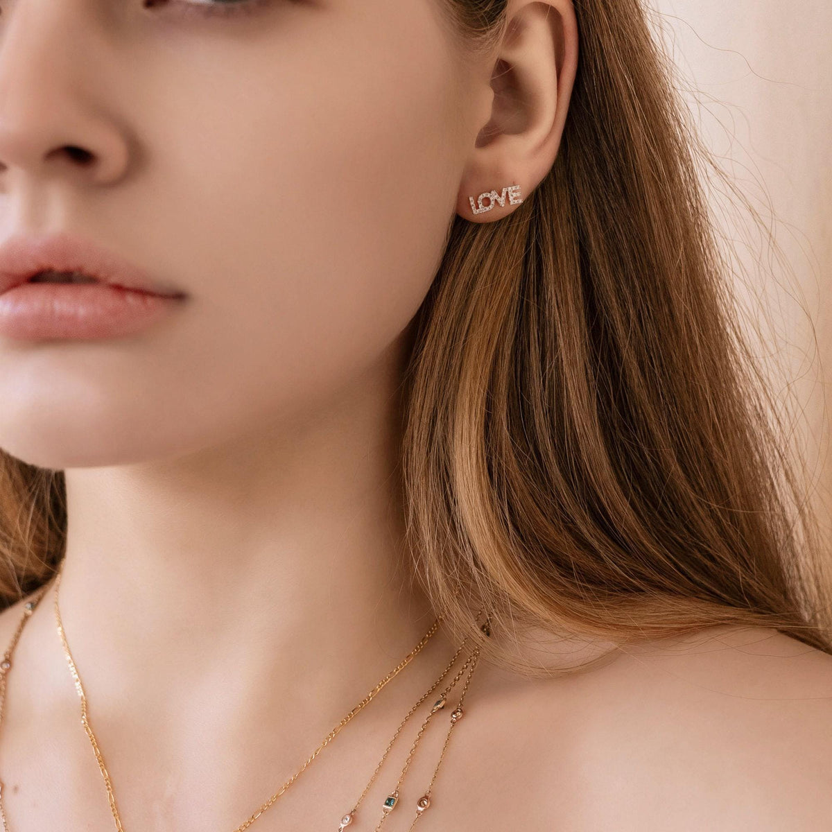 Diamond Love Earrings in 14k Solid Gold - Natural Diamond Block Letters - Melt'm Jewelry