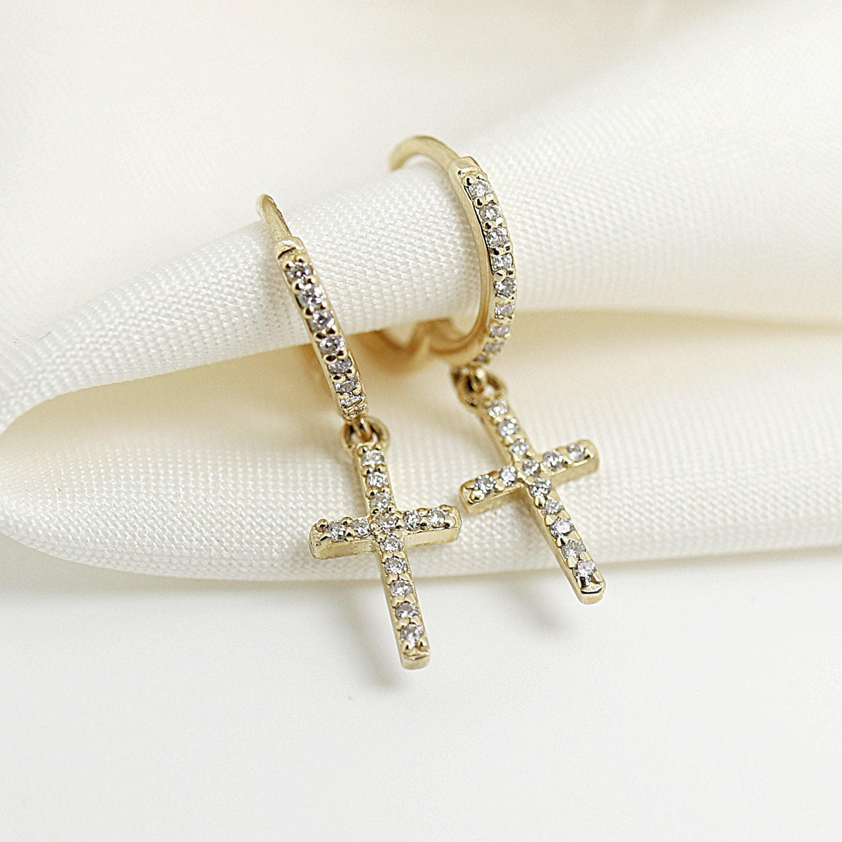 Diamond Cross Hoop Earrings (SINGLE or PAIR) - Melt'm Jewelry