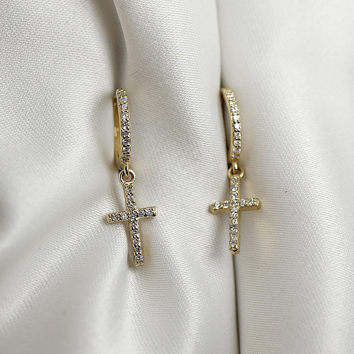 Diamond Cross Hoop Earrings (SINGLE or PAIR) - Melt'm Jewelry