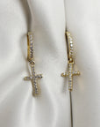 Diamond Cross Hoop Earrings (SINGLE or PAIR) - Melt'm Jewelry
