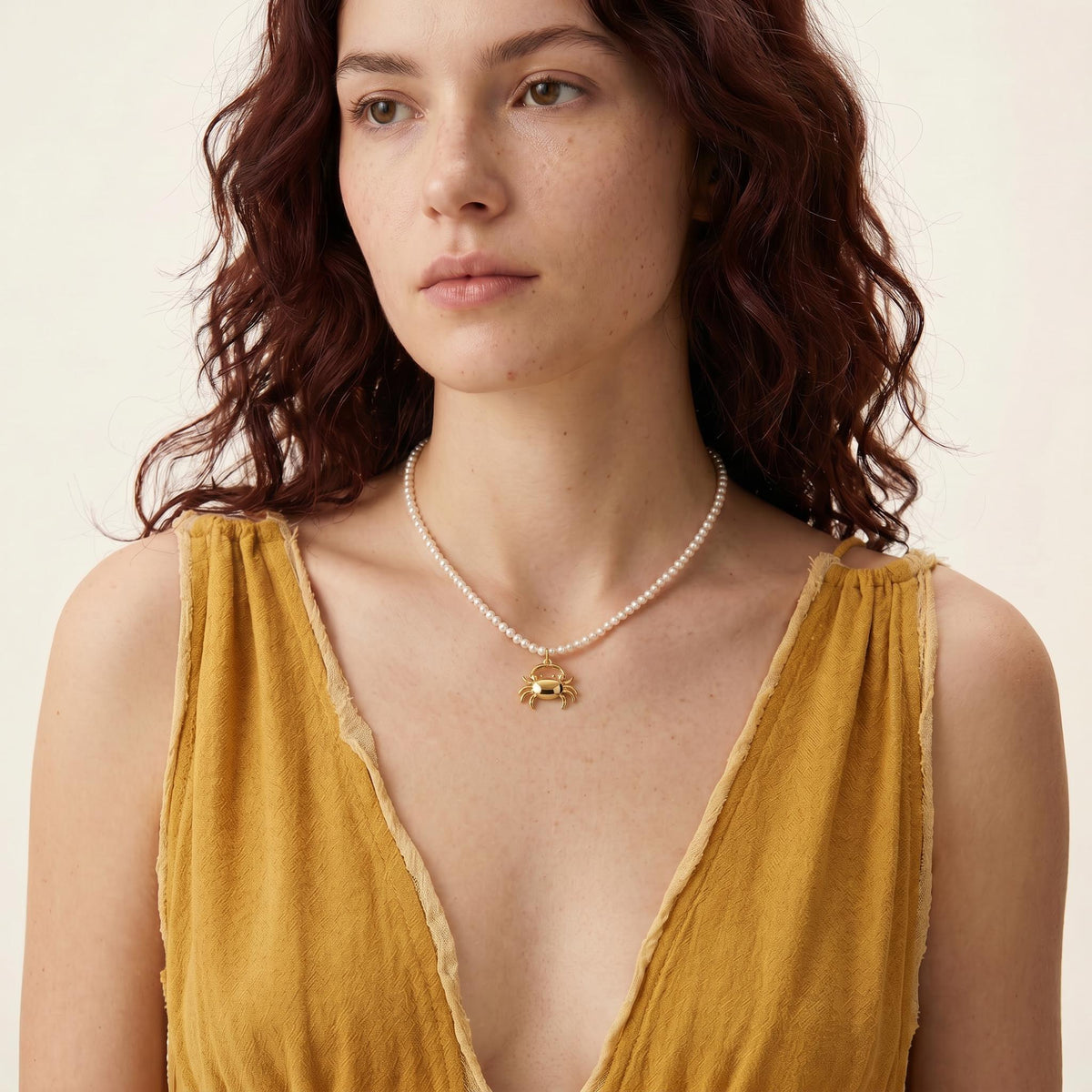 Freshwater Pearl Necklace on Turquoise Silk, Gold Filled Crab Charm, Summer Layering Necklace, 18 Inch with Heart Extender - Melt'm Jewelry