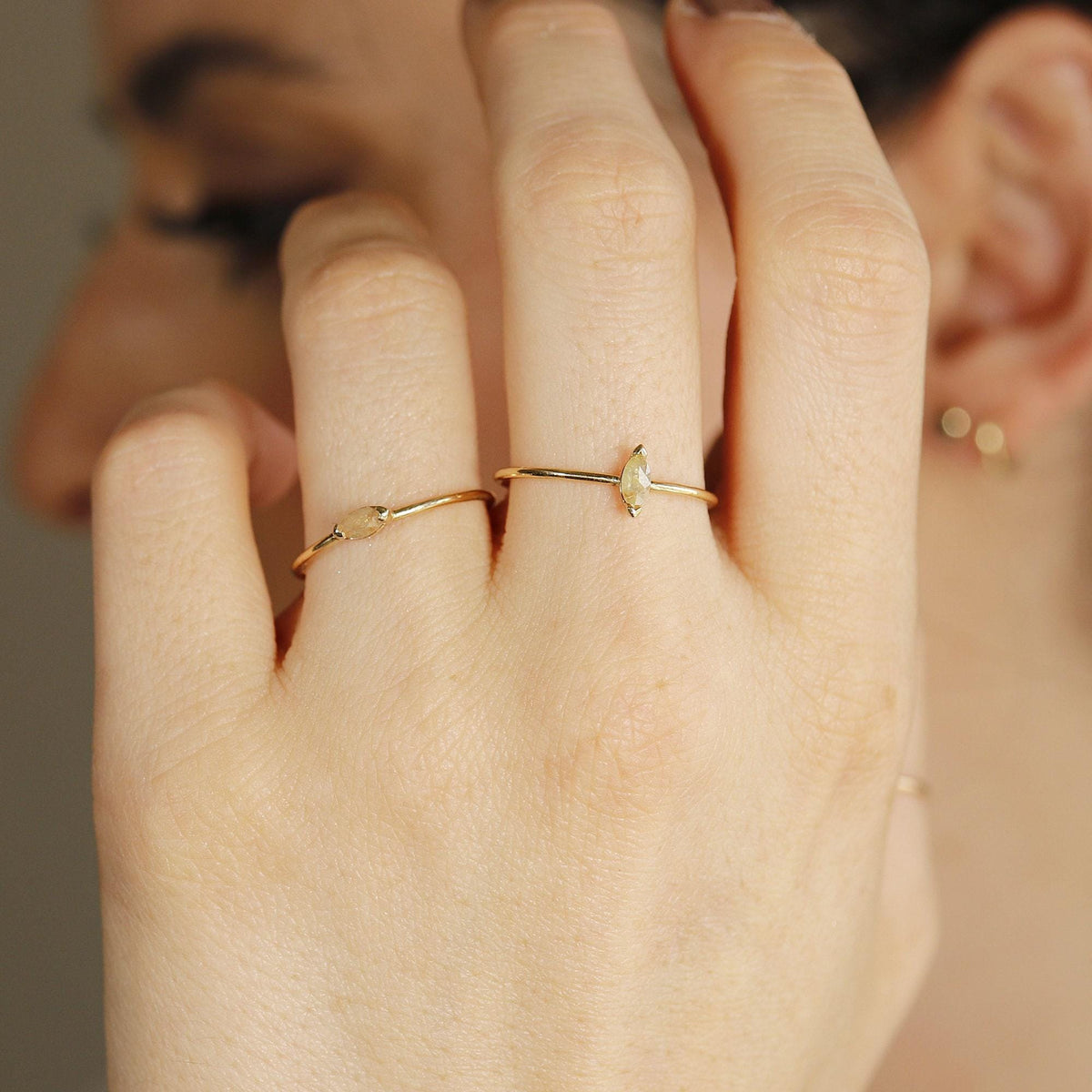 Marquise Diamond Ring 14k Gold, Champagne Diamond East West Ring - Melt'm Jewelry