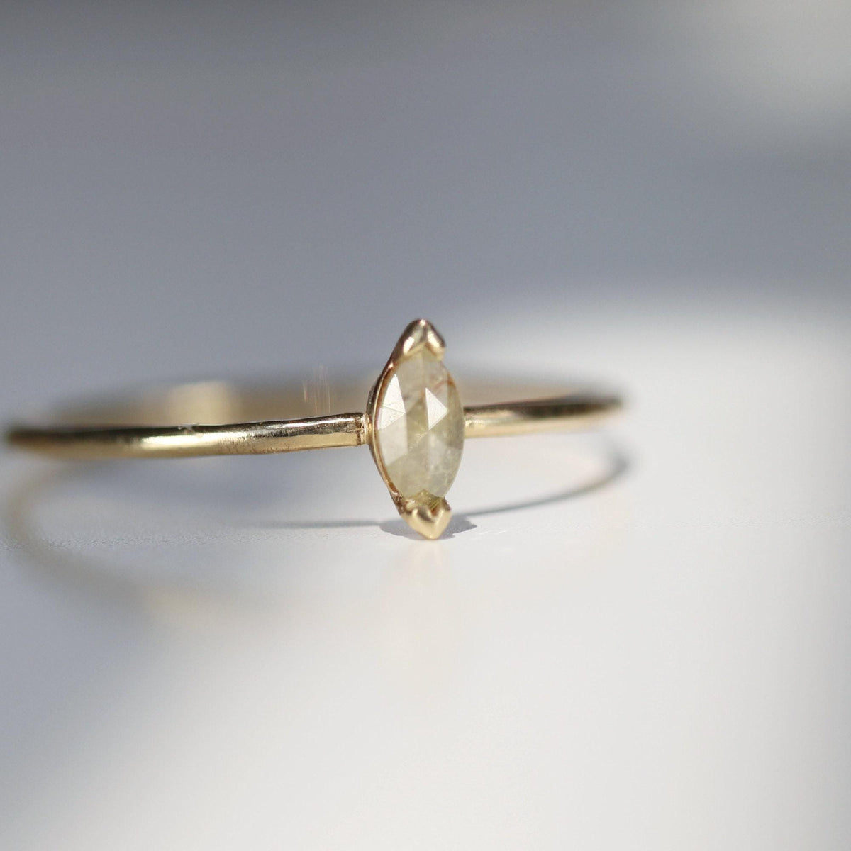 Marquise Diamond Ring 14k Gold, Champagne Diamond East West Ring - Melt'm Jewelry