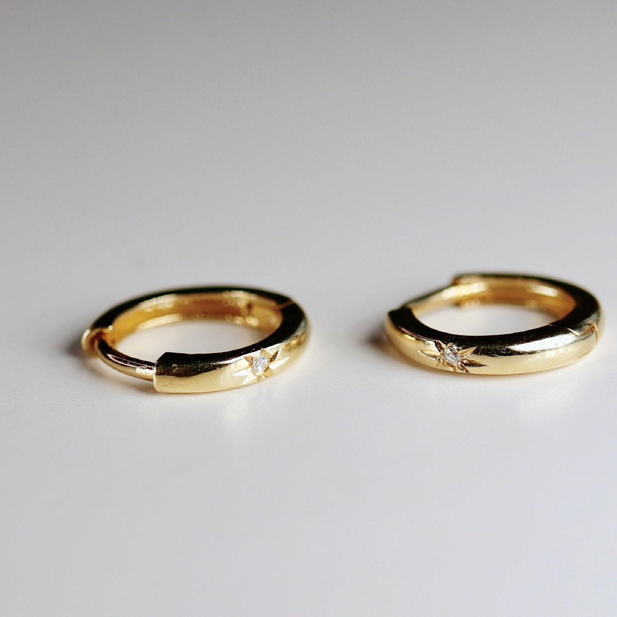 Diamond Star Set Hinged Hoops Earrings in 14k Gold (SINGLE or PAIR) - Melt'm Jewelry