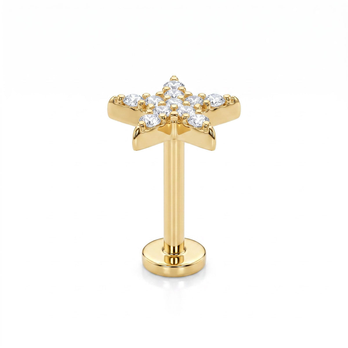 CZ Diamond Star Earring 14k Solid Gold, Internally Threaded Flat Back Earring (SINGLE) - Melt'm Jewelry