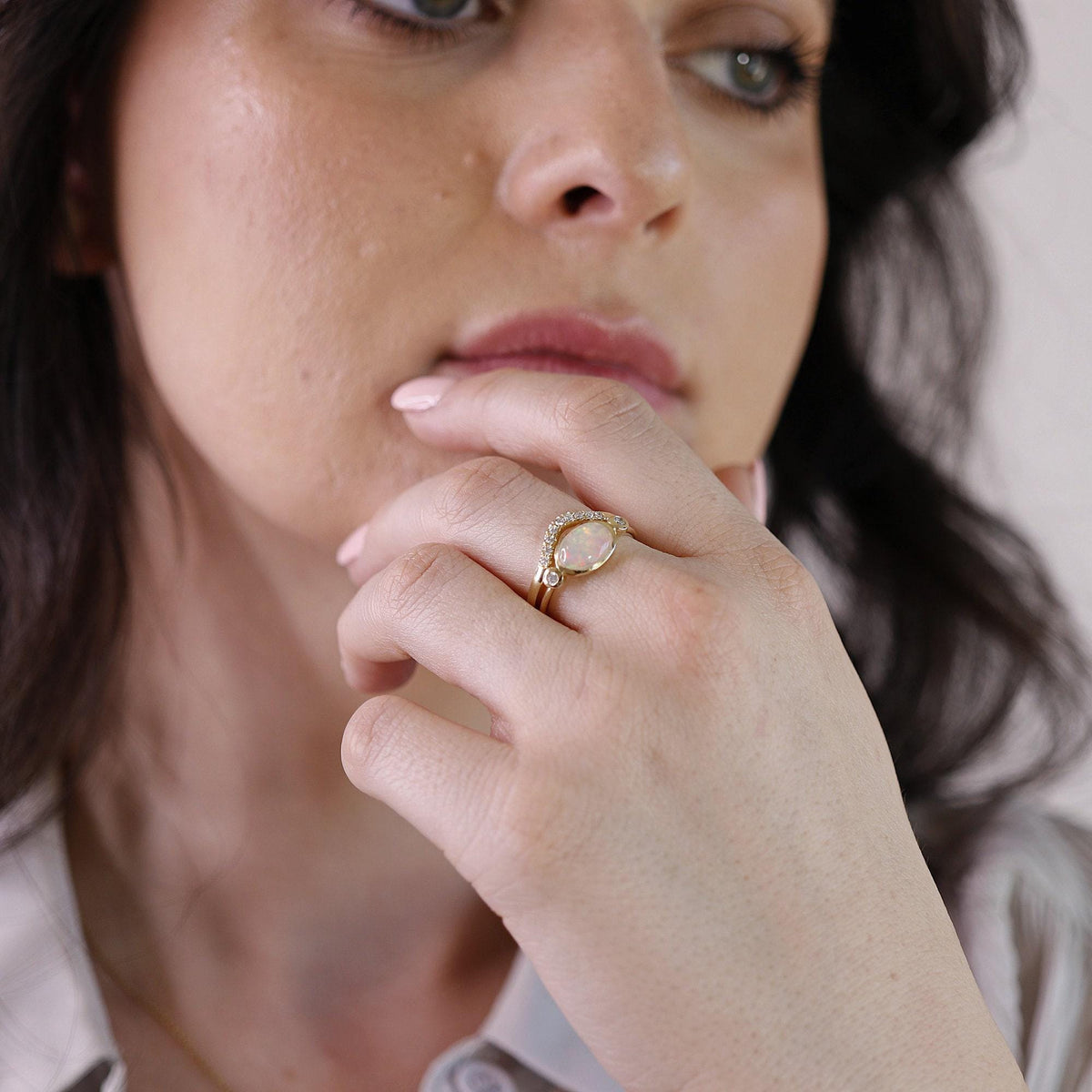 Ethiopian Opal Ring 14k Solid Gold – Diamond &amp; Oval Opal Engagement Ring, Handmade October Birthstone Ring, Anniversary Gift for Her - Melt'm Jewelry