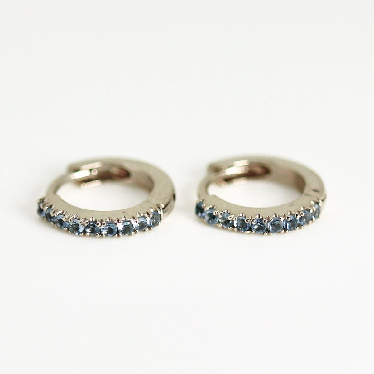 Mini Aquamarine Huggie Earrings in 14k White, Rose or Yellow Gold (Single or Pair) - Melt'm Jewelry