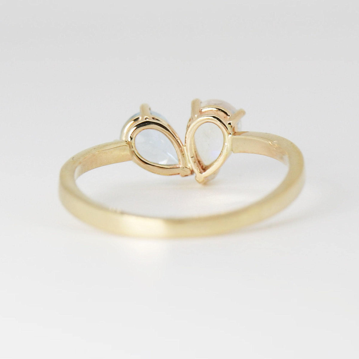 Toi et Moi Ring 14k Gold, Moonstone &amp; Aquamarine Engagement Ring, You and Me Ring - Melt'm Jewelry