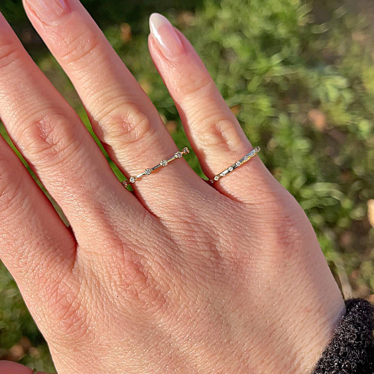 Dainty Diamond Ring 14k Solid Gold – Milgrain Bezel Set 6 Diamond Minimalist Stacking Dot Ring Gift for Her - Melt'm Jewelry