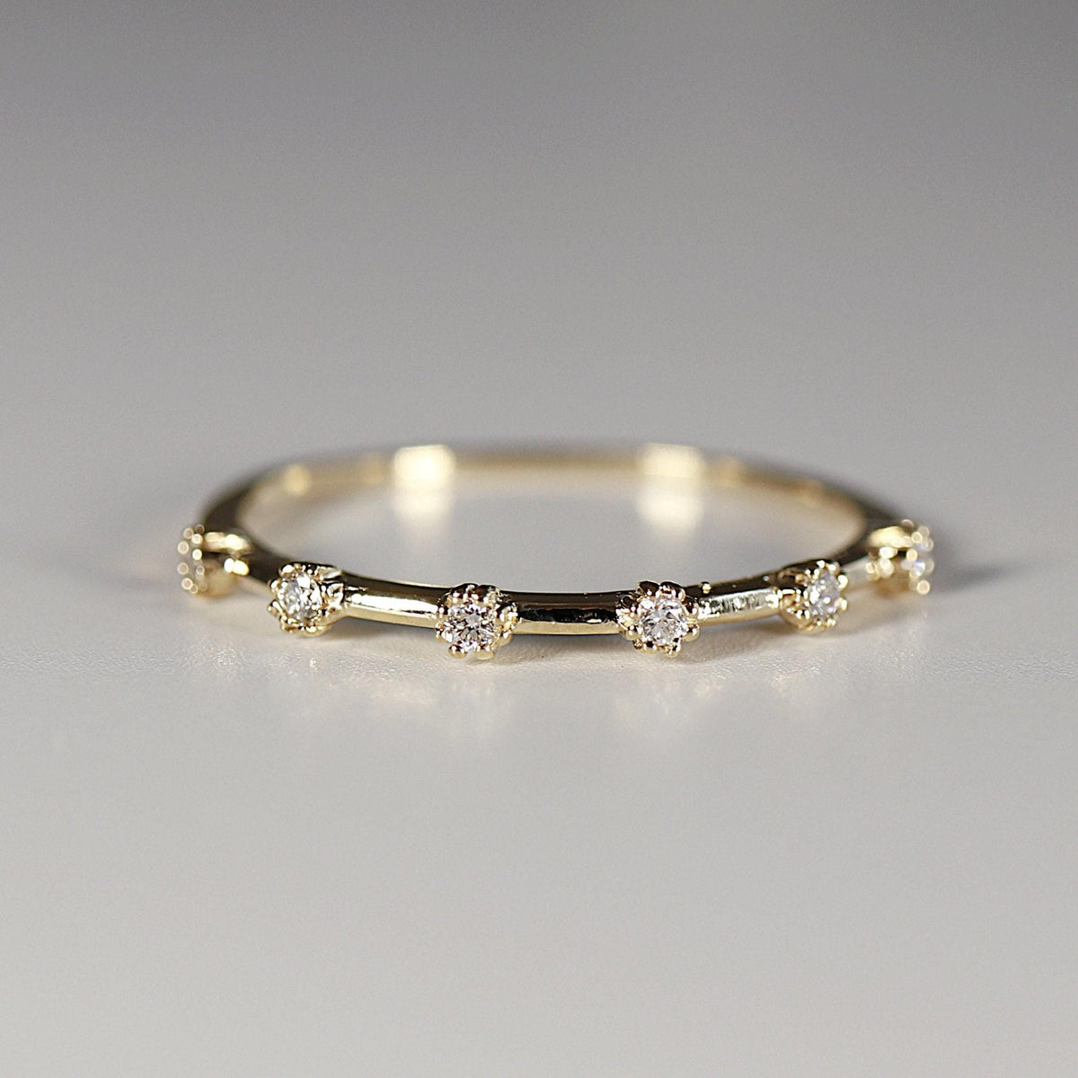 Dainty Diamond Ring 14k Solid Gold – Milgrain Bezel Set 6 Diamond Minimalist Stacking Dot Ring Gift for Her - Melt'm Jewelry