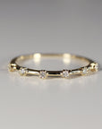 Dainty Diamond Ring 14k Solid Gold – Milgrain Bezel Set 6 Diamond Minimalist Stacking Dot Ring Gift for Her - Melt'm Jewelry