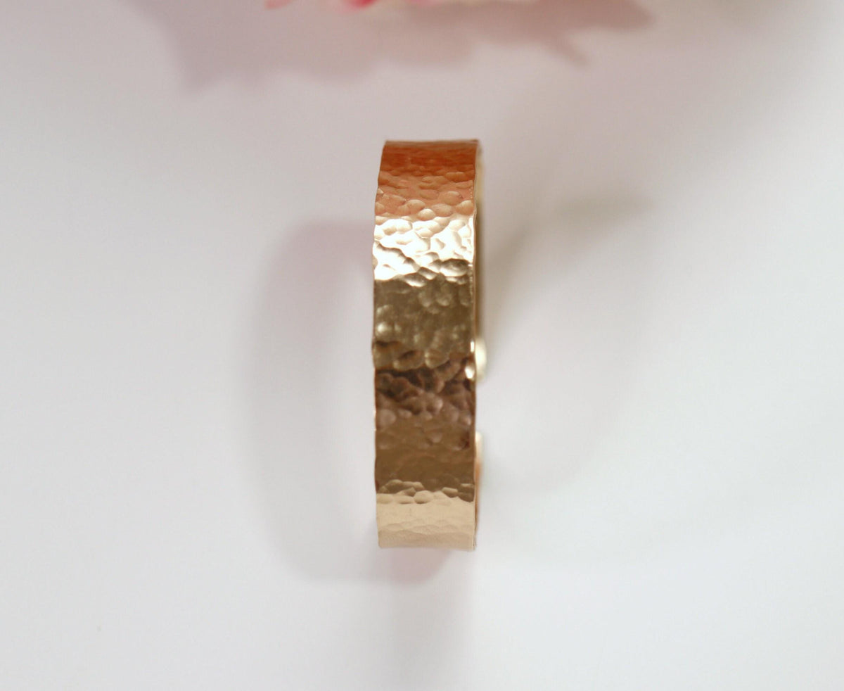 Wide Hammered Gold Cuff Bracelet Personalized - Melt'm Jewelry