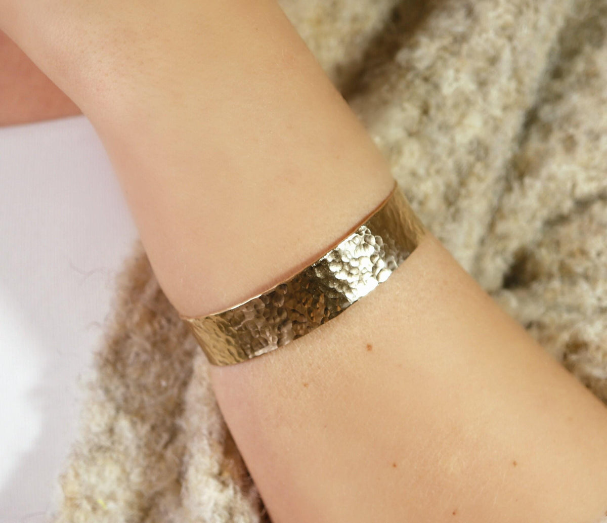 Wide Hammered Gold Cuff Bracelet Personalized - Melt'm Jewelry
