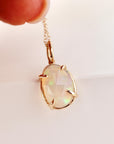Ethiopian Opal Pendant, 12x8mm Rose Cut Opal, 14K Solid Gold Necklace, Natural Freeform Opal, Pendant Only or with Chain - Melt'm Jewelry