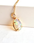 Ethiopian Opal Pendant, 12x8mm Rose Cut Opal, 14K Solid Gold Necklace, Natural Freeform Opal, Pendant Only or with Chain - Melt'm Jewelry