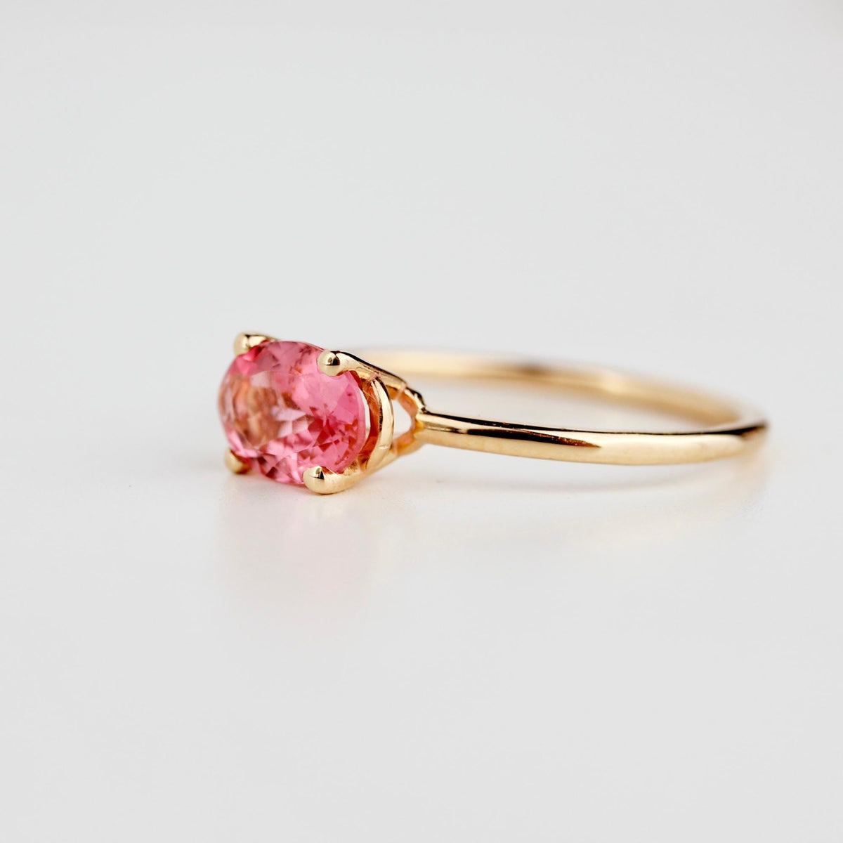 Pink Tourmaline Ring, 14K Solid Gold Oval Tourmaline Ring, October Birthstone Ring, Natural Pink Gemstone Ring - Melt'm Jewelry