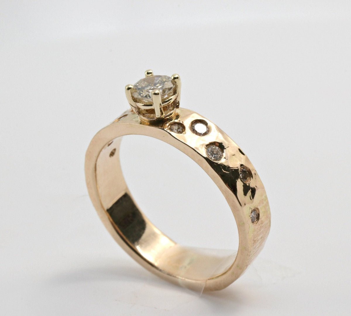 14k Gold Flush Set Diamond Wedding Band, Diamond Gypsy Ring - Melt'm Jewelry