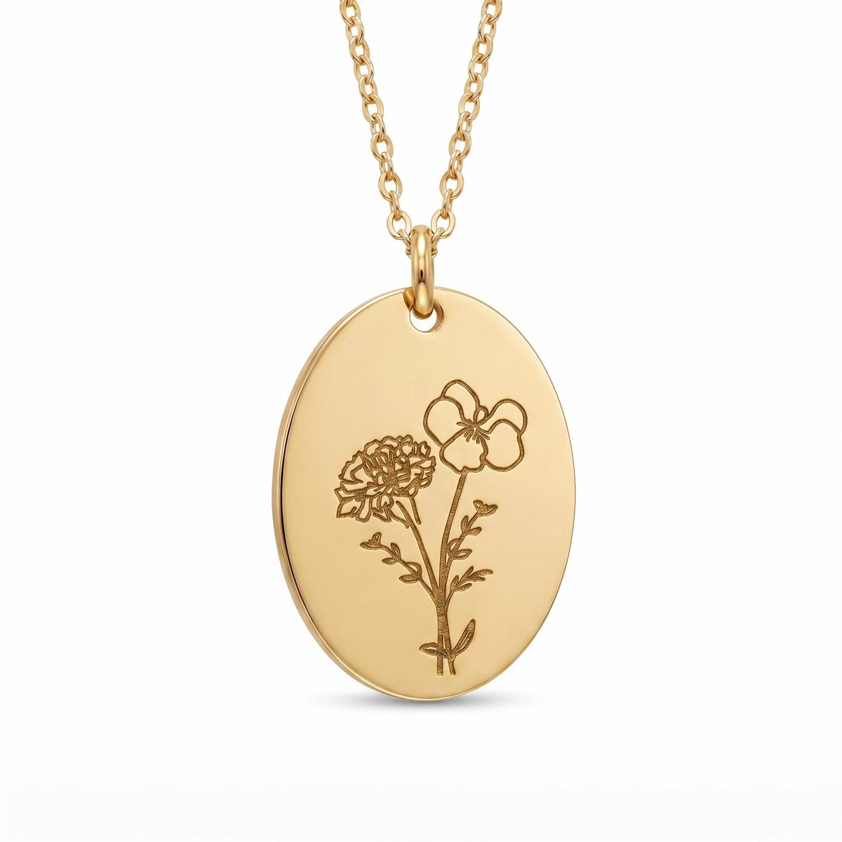 Birth Flower Bouquet Oval Disc Necklace, Combined Family Birth Flower Necklace - Melt'm Jewelry