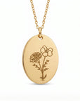 Birth Flower Bouquet Oval Disc Necklace, Combined Family Birth Flower Necklace - Melt'm Jewelry
