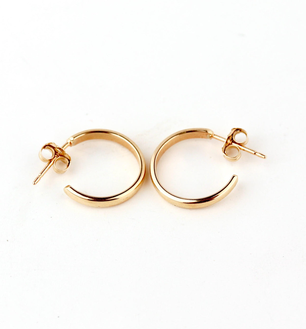 14K Solid Gold Diamond Open Hoop Earrings, C Shaped Gold Hoops, Star Set Diamond Earrings, Post Back Hoops, 14mm Gold Earrings