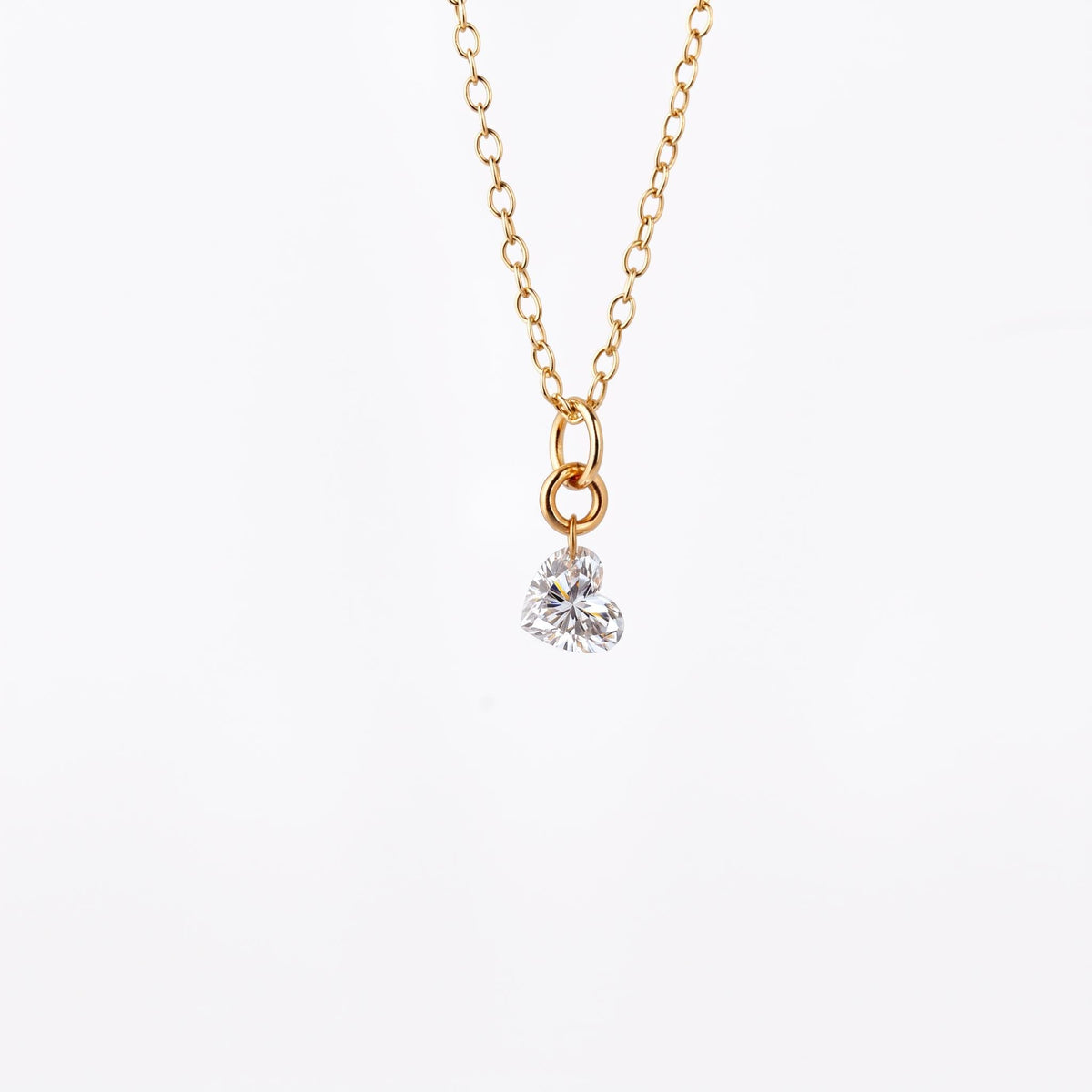 Lab Grown Heart Diamond Necklace, 14K Gold Floating Diamond Pendant, Drilled Heart Shaped Diamond Necklace, Solitaire Gift for Her