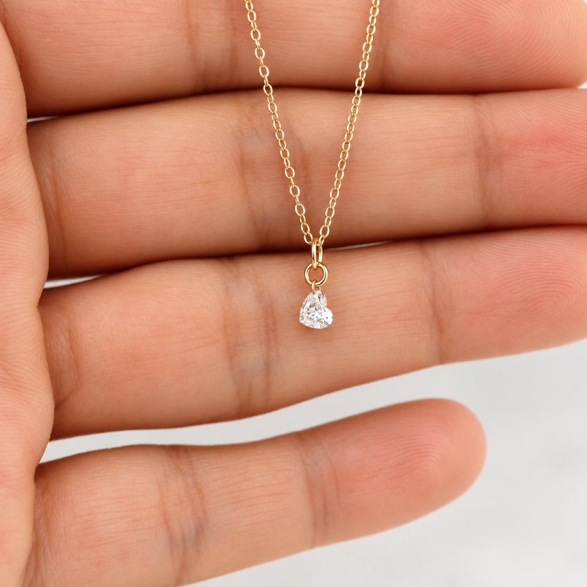 Lab Grown Heart Diamond Necklace, 14K Gold Floating Diamond Pendant, Drilled Heart Shaped Diamond Necklace, Solitaire Gift for Her