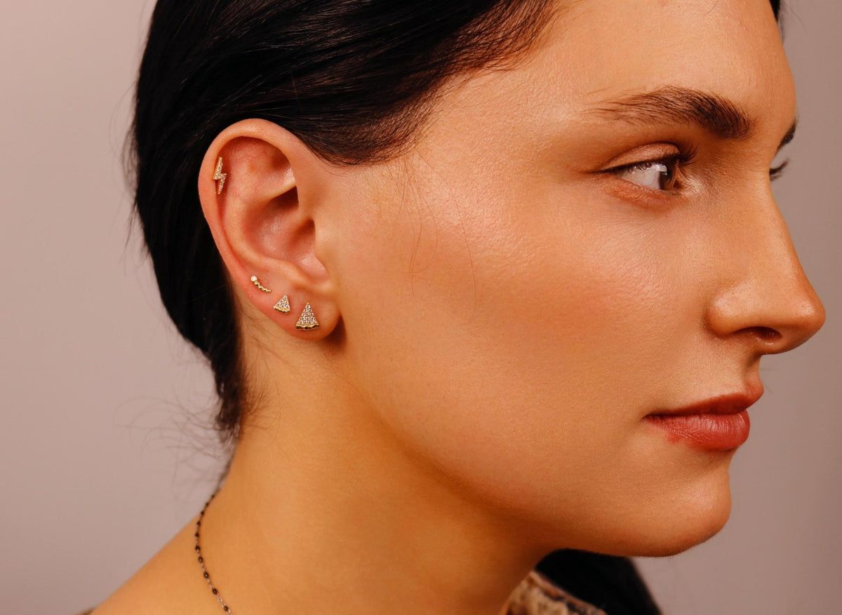 Tiny Pizza Slice Flat Back Earrings 14k Solid Gold -5 mm (SINGLE) - Melt'm Jewelry