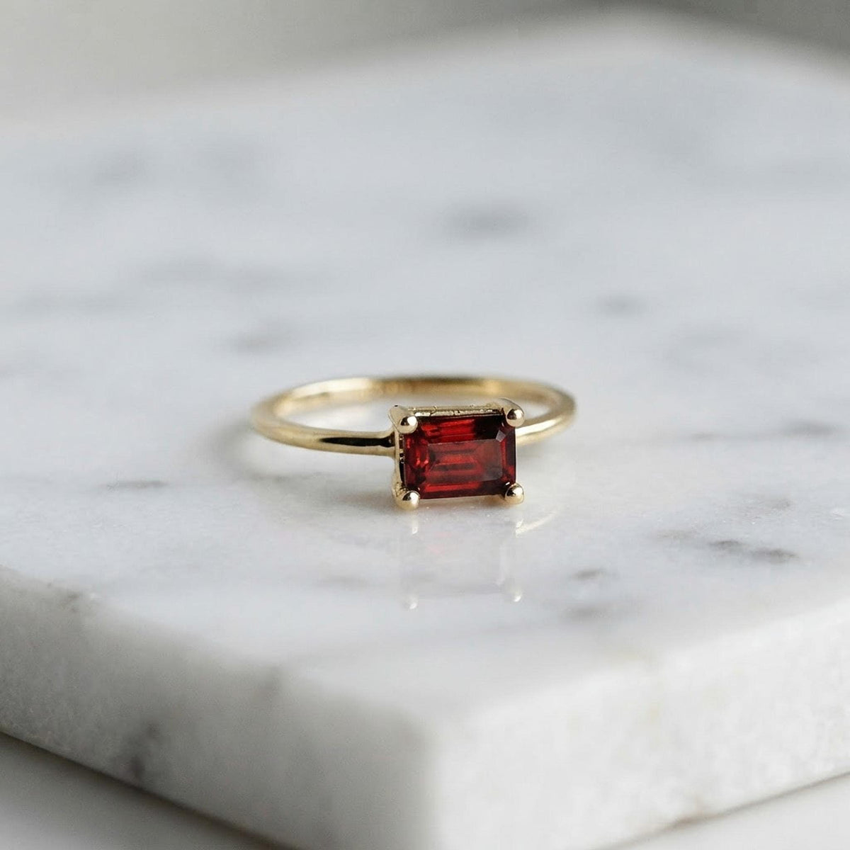 14k Gold East West Garnet Ring - Melt'm Jewelry