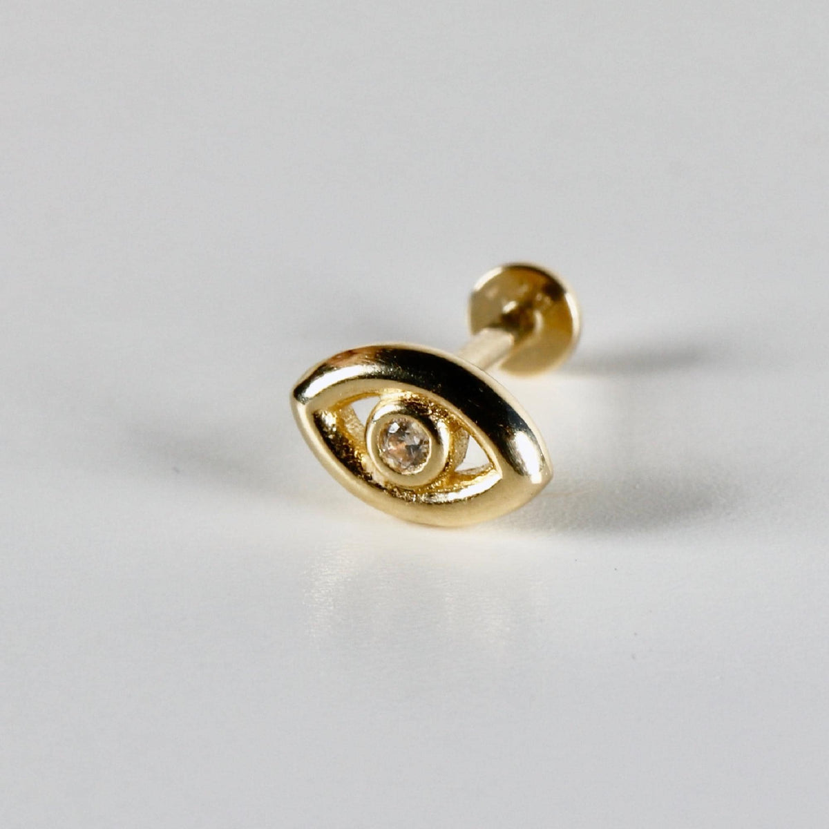 Evil Eye Flat Back Earrings 14k Solid Gold, Luck Symbol Stack Earrings (SINGLE OR PAIR) - Melt'm Jewelry