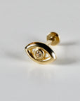 Evil Eye Flat Back Earrings 14k Solid Gold, Luck Symbol Stack Earrings (SINGLE OR PAIR) - Melt'm Jewelry