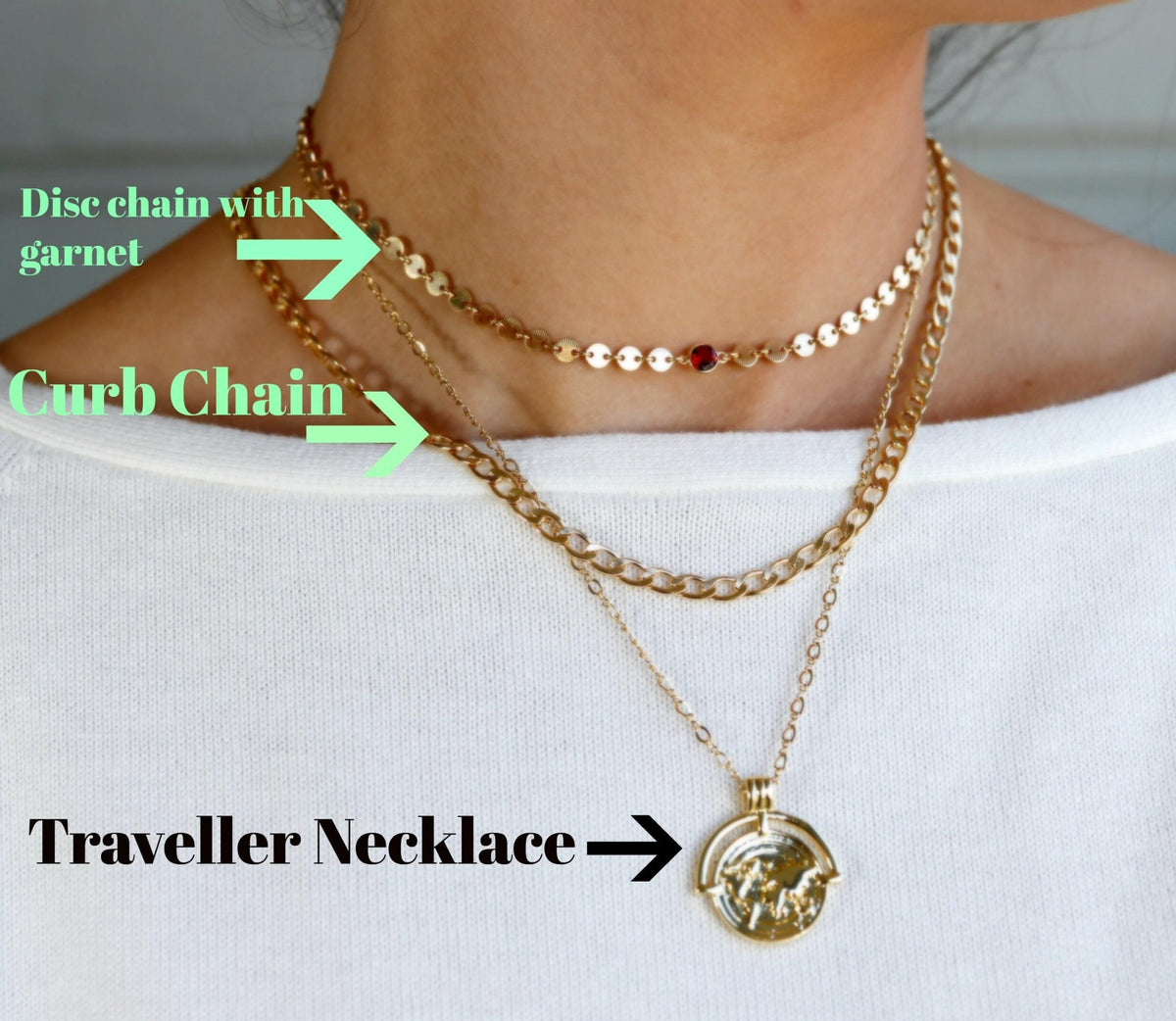 Gold Coin Chain Garnet Necklace, Garnet Choker - Melt'm Jewelry