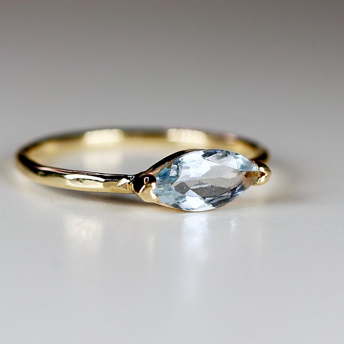 Marquise Aquamarine Ring, 14k Gold Aquamarine Engagement Ring - Melt'm Jewelry