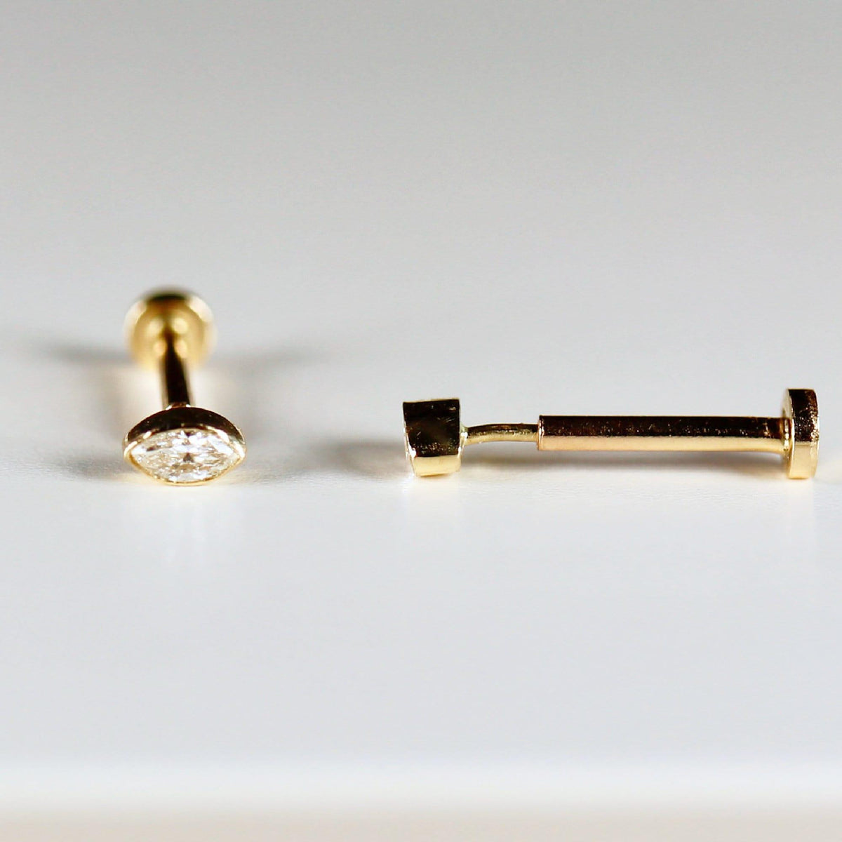 Marquise Diamond Labret Earrings 14k Solid Gold - Melt'm Jewelry
