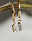 14k Gold Aquamarine Earrings, Baguette Aquamarine Dangle Hoop Earrings - Melt'm Jewelry