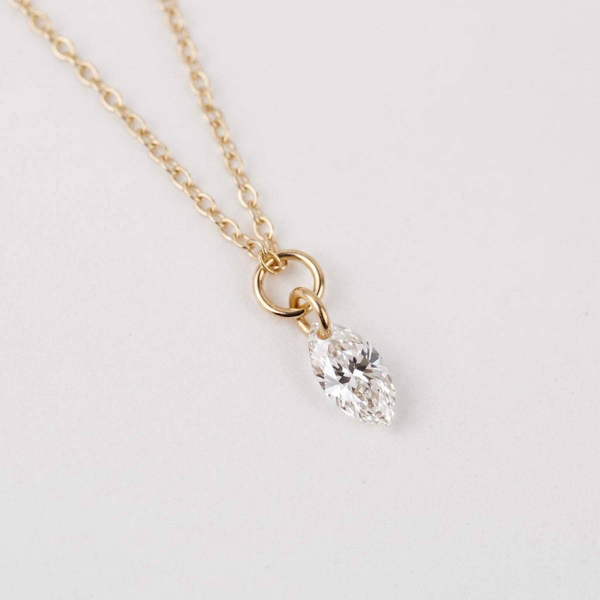Marquise Diamond Necklace, Lab Grown Diamond Pendant, 14K Gold Floating Drilled Diamond, Dainty Solitaire Necklace - Melt'm Jewelry