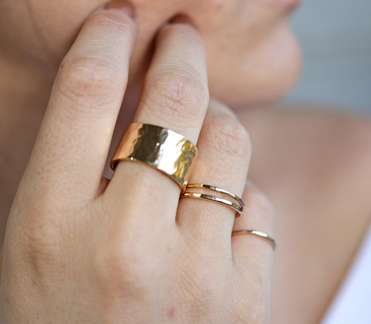 Gold Filled Wide Hammered Ring - Melt'm Jewelry