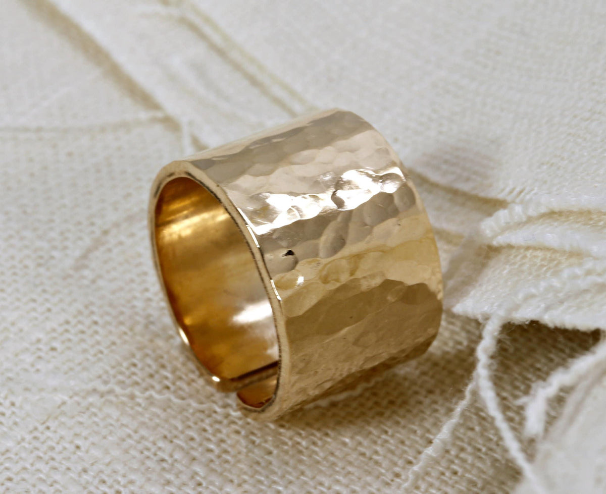 Gold Filled Wide Hammered Ring - Melt'm Jewelry