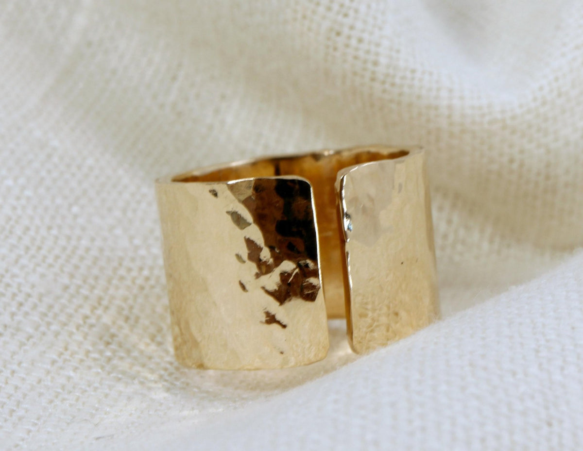 Gold Filled Wide Hammered Ring - Melt'm Jewelry