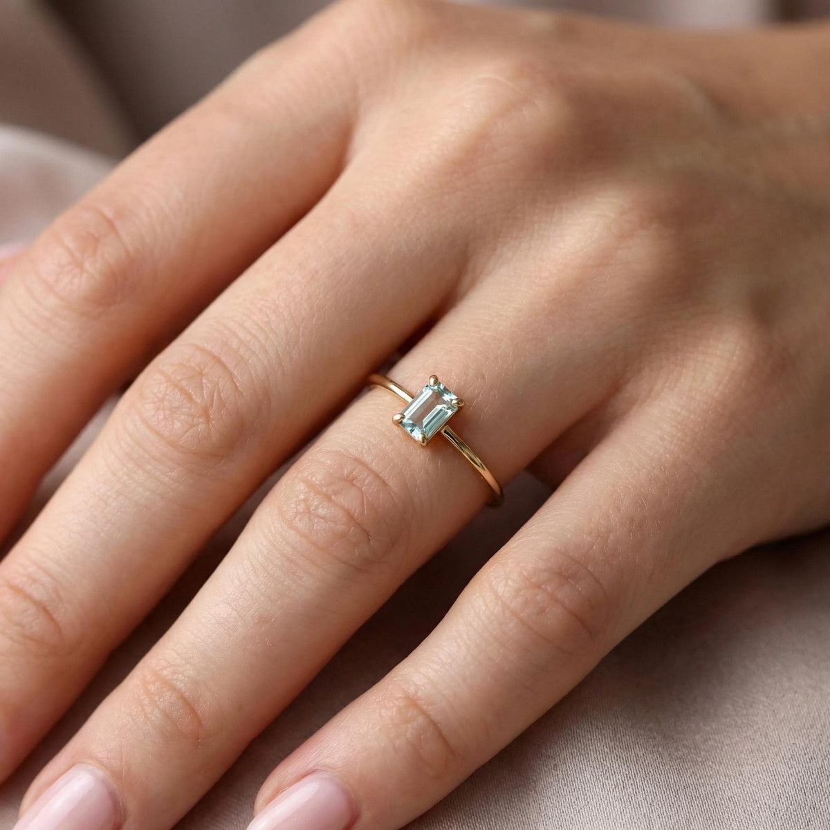 Emerald Cut Aquamarine Engagement Ring - Melt'm Jewelry