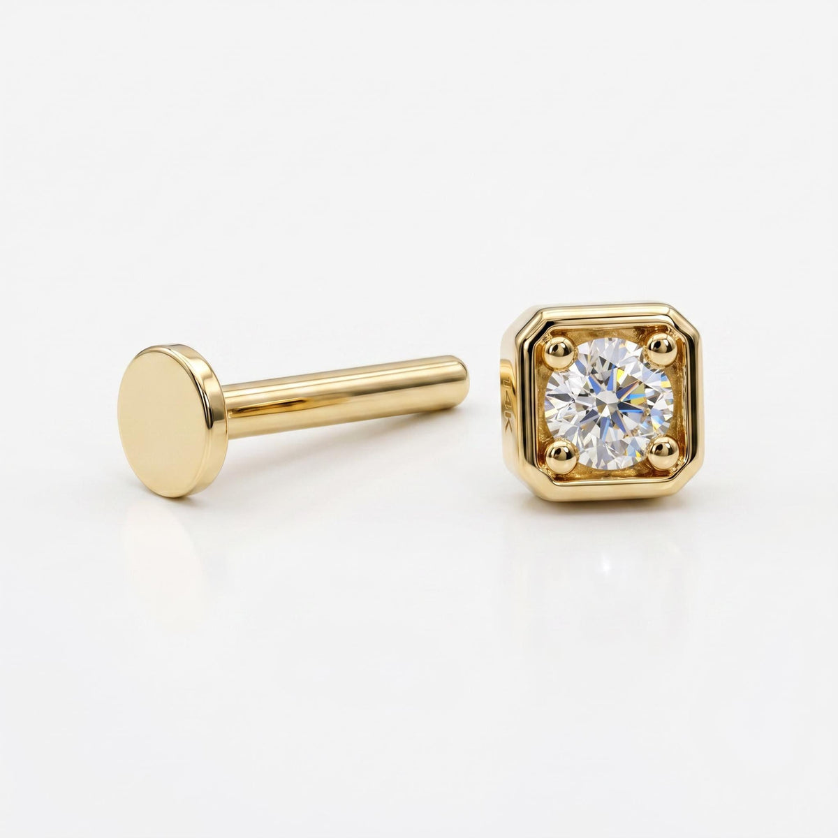 Cz Square Flat Back Earrings 14k Solid Gold (SINGLE OR PAIR), Internally Threaded Earrings (SINGLE or PAIR) - Melt'm Jewelry