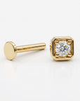 Cz Square Flat Back Earrings 14k Solid Gold (SINGLE OR PAIR), Internally Threaded Earrings (SINGLE or PAIR) - Melt'm Jewelry