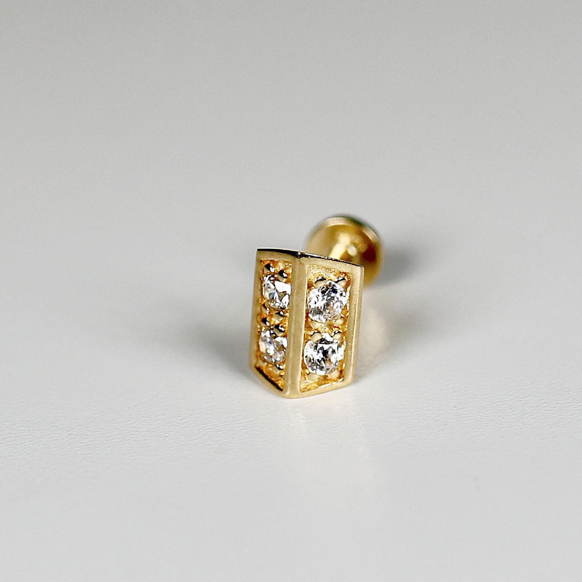 CZ 3D Rectangle Shield Flat Back Earrings, Internally Threaded (SINGLE or PAIR) - Melt'm Jewelry