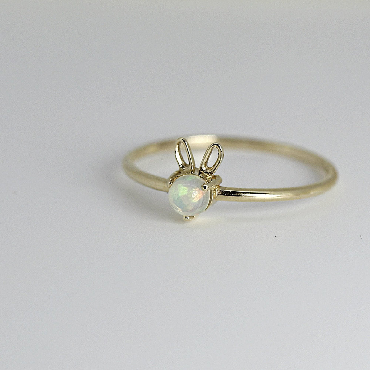 October Birthstone Bunny Ring 14k Gold - Opal or Pink Tourmaline - Melt'm Jewelry