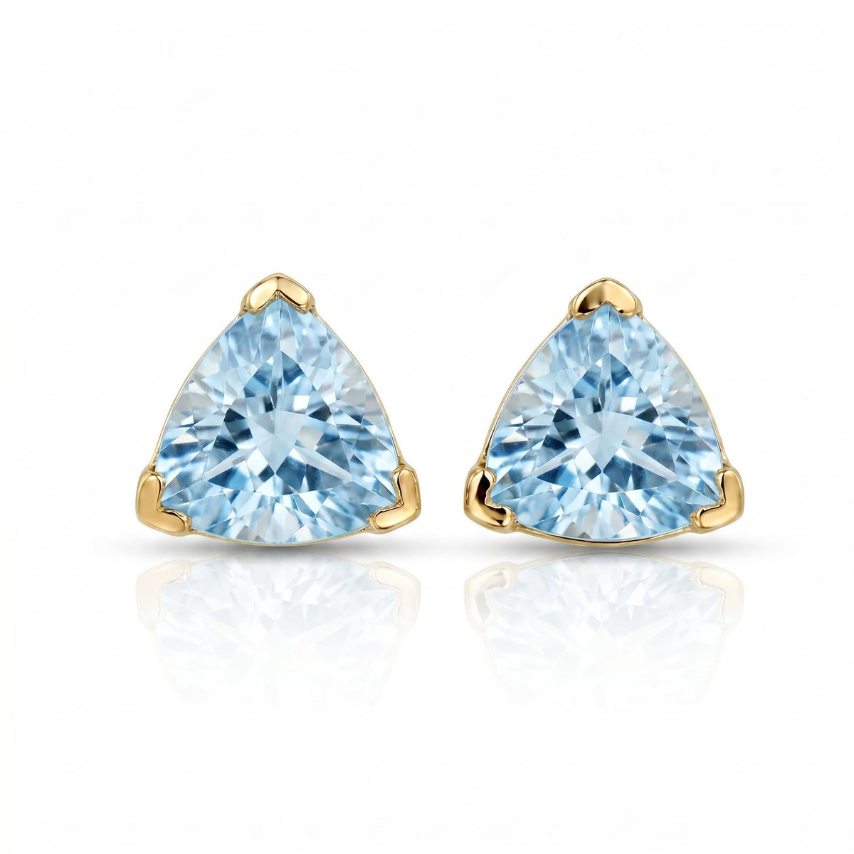 Trillion Blue Topaz Earrings 14k Gold, Gift For Her, Blue Topaz Stud Earrings - Melt'm Jewelry