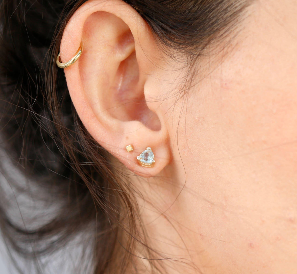 Trillion Blue Topaz Earrings 14k Gold, Gift For Her, Blue Topaz Stud Earrings - Melt'm Jewelry