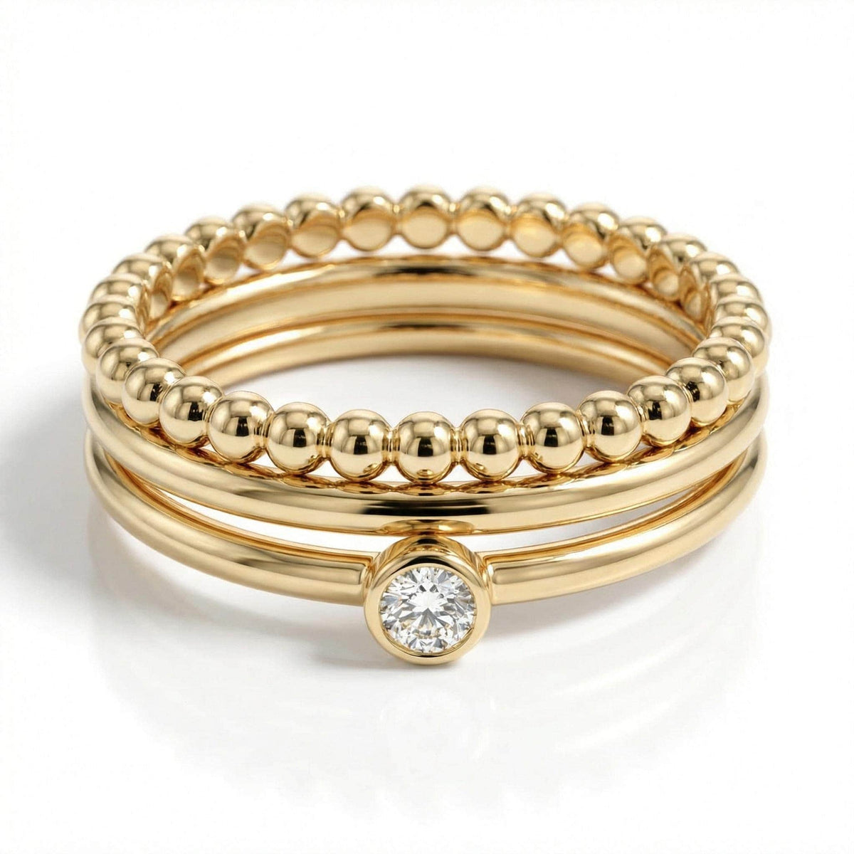 Dainty Diamond Ring 14k Solid Gold – Tiny Bezel Set Diamond Solitaire Stacking Ring - Melt'm Jewelry